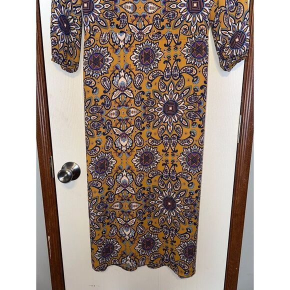 EVERLY Mustard/Tan Floral Midi Dress Size S - Picture 6 of 13